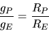 \begin{displaymath}
\frac{g_{P}}{g_{E}} = \frac{R_{P}}{R_{E}}
\end{displaymath}